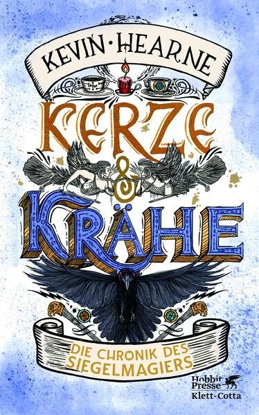 Zeichnung einer Kerze und einer Krähe mit ausladendem Schriftzug