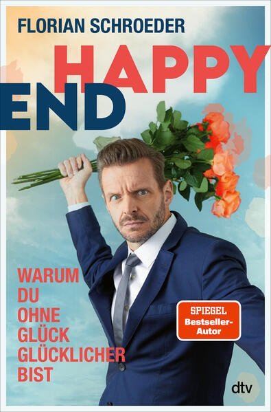Florian Schoeder im Anzug holt aus mit einem Strauß Rosen.
