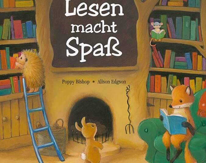 Hase, Fuchs und Igel beim Lesen.
