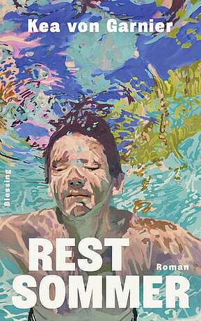 Gezeichnetes Bild eines jungen Mannes unter Wasser in einem Pool.