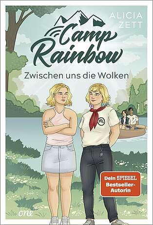 Zeichnung zweier Mädchen vor einem See.