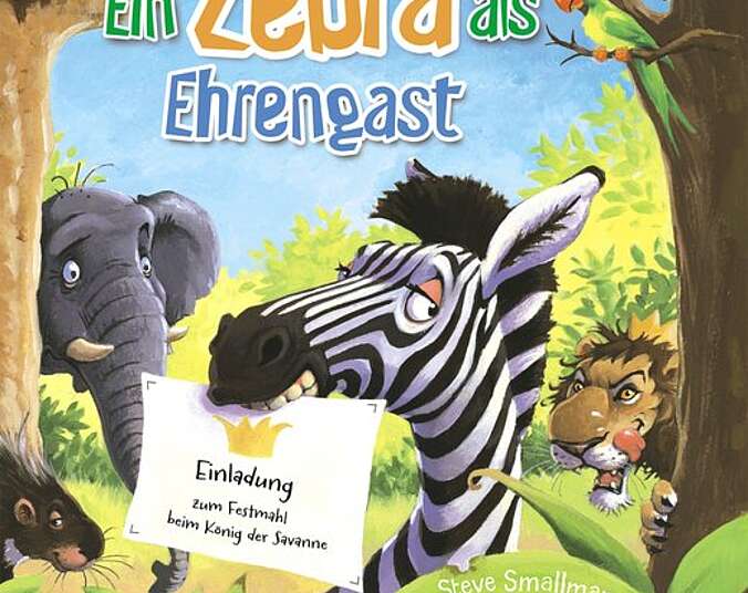 Das Zebra mit dem Einladungsschreiben des Löwen.