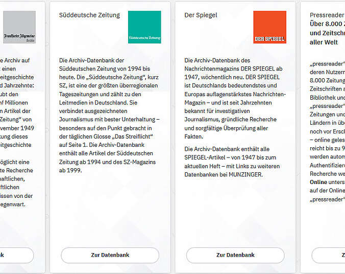 Screenshot der Zeitschriften– und Zeitungen aus dem Zeitungsangebot