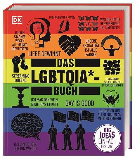 Regenbogenfarbenes Cover mit dem LGBTQIA* Schriftzug.