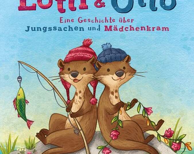 Lotti und Otto auf einem Stein im Fluß.