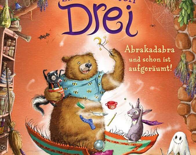 Fips, Poki und Hoggs sitzen auf einem fliegenden Teppich.