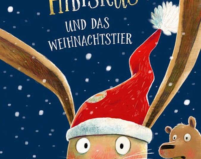 Hase Hibuskus mit Freunden draußen im Schnee.